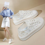 Breakj Summer New Korean Ins Breathable Small White Shoes Women's Hollow Out Casual Board Shoes Thick Platform Joker Loose Cake Shoes