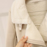 New Winter Women Female Fur Leather JacketFaux Lamb Leather Jacket Aviator Jacket Thick Faux Leather Fur Sheepskin