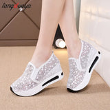 mesh shoes Female Wedge Shoes Sequin Mesh Breathable Shoes Women Platform Sneakers Women Height Increasing Wedges