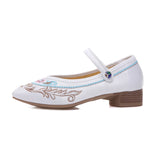 Breakj Grain Sole, Pointed Shoes Single Square Heel Fashionable Low Heel Embroidered Cloth Shoes, Retro Plate Buckle Embroidered Cloth Shoes Women's