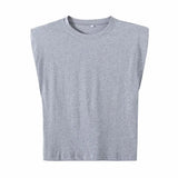 New Spring Women Shoulder Pads Profile Vest T Shirt Female Solid Loose Tops
