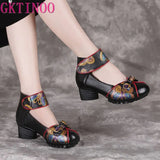 Spring Autumn New Retro Genuine Leather Platform Shoes Women's Pumps High Heel Soft Bottom Shoes Women