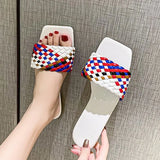 Women Braided Slippers Beach Candy Colors Charm Summer Open-toe Flat Slippers Large Size 42 Vacation Casual Women