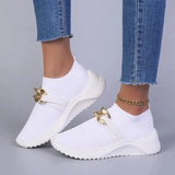 Knitting Flats Shoes for Women 2023 Autumn Fashion Chain Sports Shoes Woman Platform Slip on Socks Sneakers Plus