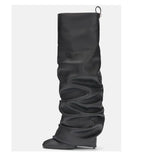 Breakj New Square Head With Super High Heel Pleated Fashion Show And Knee Boots Large Size Women's