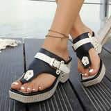 Breakj Slope And Thick-Bottom Metal Buckle Rivet One-Word Sandals 2025 Summer Beach Women's