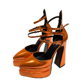 heel pointed toe double layer thick sole hollow shoes large size 43 green hollow sandals patent leather sexy women's