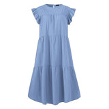 Summer Dress Plus Size Women VONDA 2022 Bohemian Sundress Casual Crew Neck Loose Cotton Ruffled Dresses Holiday Party