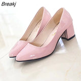 New Women Pumps Black High heels 6cm Lady Patent leather Thick with Autumn Pointed Single Shoes Female Sandals Big