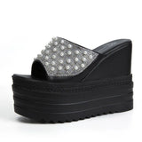 Platform Slippers Chunky Heels Sandals Women Beaded Beach Slippers Girls Slides Woman Designer Wedges Flat