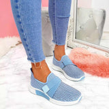Crystal Solid Mesh Sneakers Summer Casual Breathable Flat Sport Shoes Ladies Plus Size Fashion Velcro Vulcanized