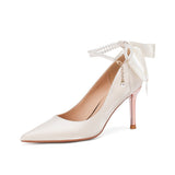 Breakj Silk Satin Single Shoes Female Bridesmaid Can Wear White Wedding Shoes Bride Heel Heels Wedding Dress Is Not Tired