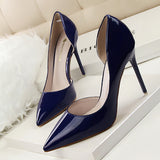 Breakj Korean Version Of Fashion Simple Thin With High Heel Lacquer Leather Shallow Mouth Hollow Out Sexy Thin
