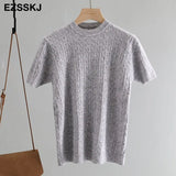 spring knit T Shirt Short Sleeve Women summer loose o-neck T Shirt chic solid color Basic t-shirt Tee Shirt Female