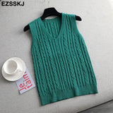 Sweater Vest Women v-Neck sweater tank top Female casual sweater Sleeveless Twist knit sweater
