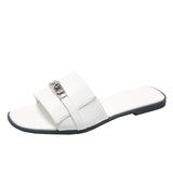 New Summer Fairy Style Slippers Women's Lock Buckle With Square Head Flat-Soled Beach Sandals Slippers Women's Outer