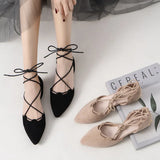 cross-tied gladiator summer shoes woman pointe toe cut out flat lace up ballet flats Roman style D'orsay shoes big size