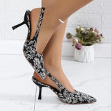 Button With High-Heeled Women's Shoes 2025 Summer New Large Size 43 Fine Heel Pointed Sandals Women's Back Empty Bag