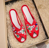 Breakj Embroidered Cloth Shoes Cloth Art Outside Wear Slippers Summer Cool Drag National Wind Retro Xiangyun Fish Mouth Women's