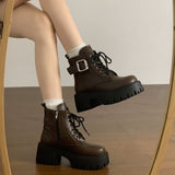 Breakj Boots Women's Thick Background Increased In 2025 New Autumn And Winter Retro Locomotive Boots Small Thick And Short