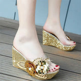 2022 Summer New Wedges Sandals Women Sexy Crystal Transparent High Heels PVC Slippers String Bead Slippers Fashion