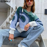 Color Block Drop Shoulder Sweater Croped Sweater pullovers Women 2021 loose Sweater Pullover female Long