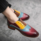 Leather Shoes Men New 2021 Mixed Colors Pointed Toe Brogue Shoes Men Business Casual Dress Wedding Party Mens Shoes