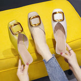 Mules Elegant Low Heel Buckle Women Slippers Slip-on Comfortable PU Ladies Office Shoes Summer Women