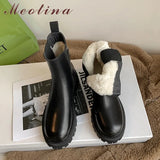Genuine Leather Ankle Boots Real Wool Fur Woman Boots Platform High Heel Short Boots Zip Chunky Heel Female Shoes