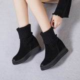 Leather Heightened With Plush Thread Short Boots Flat-Soled Martin Boots Thin Boots With Drill In The Middle Of The Thick