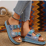 Breakj New Thick Bottom Rope Double Buckle Water Drill Softwood Beach Slippers Large Size Women's Shoes Bright