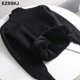 Autumn winter fur basic warm velvet Sweater Pullovers Women female high-neck Fleece sweater thick Turtleneck Knit