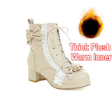 2021 Sweet Ankle Boots Lolita Platforms Lace Up Side Zipper Vintage Princess Cosplay Shoes with Cute Bow Pendant