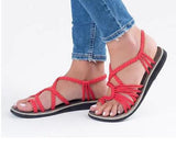 Size Rope Knot Sandals Summer Flip Flops Casual Women's Shoes Flat Rome Sandals Women Comfort Strappy Beach