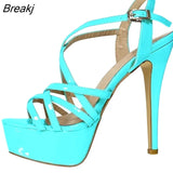 2023 NEW 14CM Open Toe Platform High Heels Snake Pattern Sandals Sexy Ankle Strap Gladiator Party Dress Women