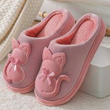 Winter Slippers Cute Cartoon Cat Women Warm Plush Woman Slip On Flat Female Soft Shoes Ladies Comfortale House Shoe