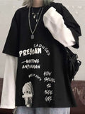 Black Letter Print Tshirt Loose Punk T-Shirts Womens Autumn High Street T Shirts Funny Long Sleeve Tshirt Streetwear