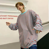 Harajuku Unisex T-shirt Men Stripe Tops Loose Long Sleeve TShirt Women Streetwear Pull Femme