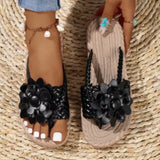 Women's Fashion Trend Flip Flops Slippers Woman Flat Vacation Holiday Braided Floral Pattern Open Toe Sandals Shoes Size