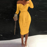Fashion Solid Ladies Long Sleeve Bodycon Dress Sexy Hollow Out Women Party Dress Spring Autumn New Elegant Off Shoulder