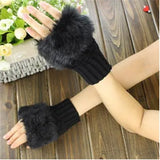 Half Finger Woolen Winter Gloves Women Knitted Warm Mittens Long Imitation Rabbit Hair Lovely Fur