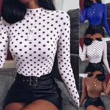 Womens Tops And Blouses Mesh Sheer Polka Dot Shirt Long Sleeve Tops Fashion Slim Blouse Ladies Blouses Women Clothes
