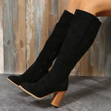Women Suede Knee High Boots Ladies Solid Pointed Toe High Heel Boots Female Autumn Winter Side Zipper Long Boots Bota