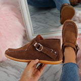Ankle Boots Vintage Sewing Rivets Metal Buckle Ladies Leopard Women Retro Casual Soft Flock Female Plus Size Flat