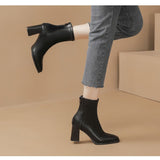 Breakj Short Boots 2025 Autumn And Winter New Female Thin Boots Coarse Heel Square High Heels Fashion Plus Velvet French Martin