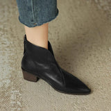 Breakj New Pointed Brown Vintage Martens Women's British Style V Mouth Ankle Boots Women's Thick Heel Short