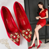 Pumps Red High Heel Wedding Shoes Elegant Pointed Toe Heart Rhinestone Ladies Pumps Women Dress Party