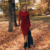 Winter long Sweater dress women solid bodycon Thick dress Female Jumper O-neck slim basic knit dress Long