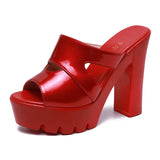Super High Heel Waterproof Table Fishmouth Sandals Women Wear Large Size 40-43 Thick Heel Slippers In