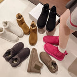 Winter New Snow Boots Women's Short-Soleum Sleeve Cylindrical Head Warm Plus Velvet Cotton Shoes Short